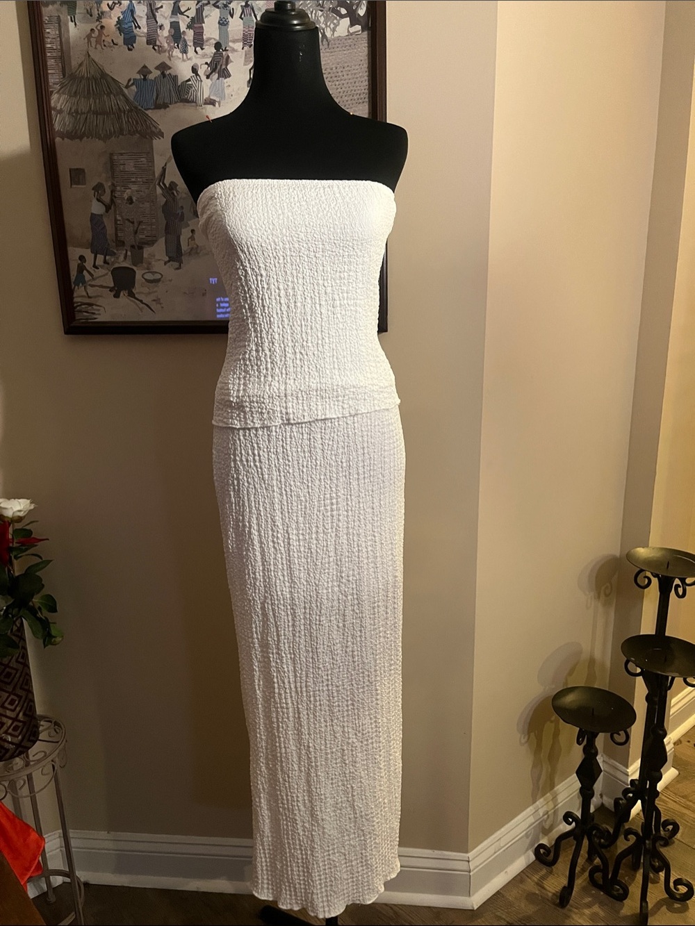 See You Monday White Strapless Textured Maxi Dress